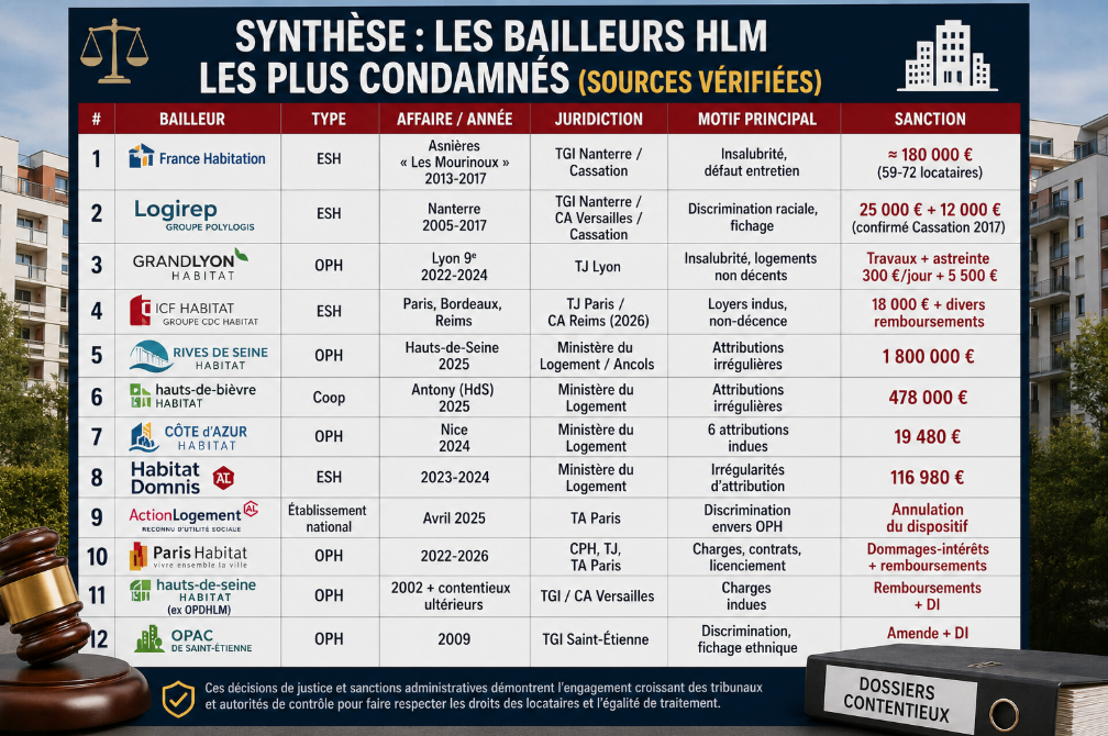 SYNTHESE LES BAILLEURS HLM LES PLUS CONDAMNES